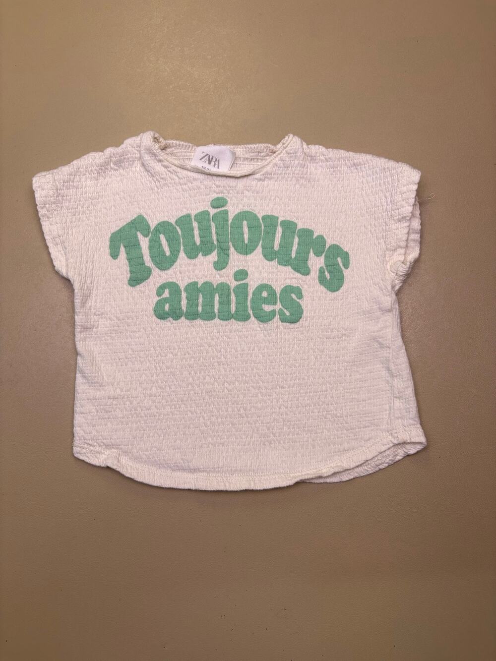 Zara Baby Toddler Toujours Amies Textured Graphic Tee White 18-24 Months EUC